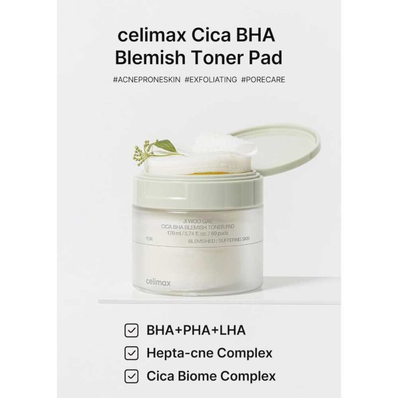 Celimax Ji Woo Gae Cica BHA Blemish Toner Pad, 60pads - 3