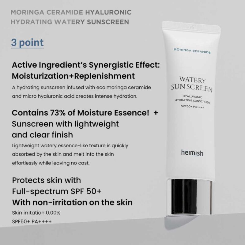 Heimish Moringa Ceramide Hyaluronic Acid Hydrating Watery Sunscreen, 50ml - 03