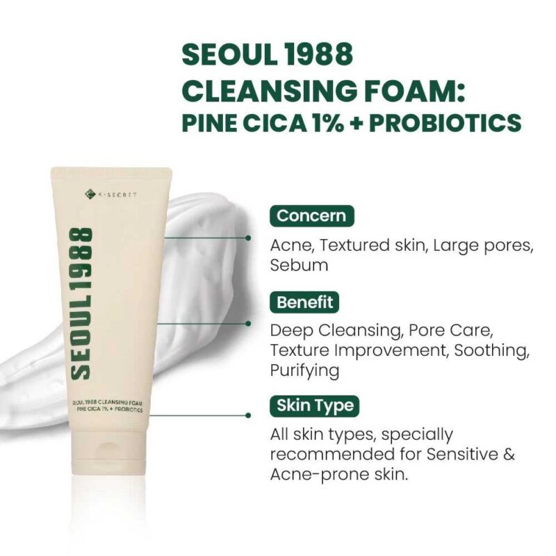 KSECRET Seoul 1988 Cleansing Foam_ Pine Cica 1% + Probiotics, 150ml - 3