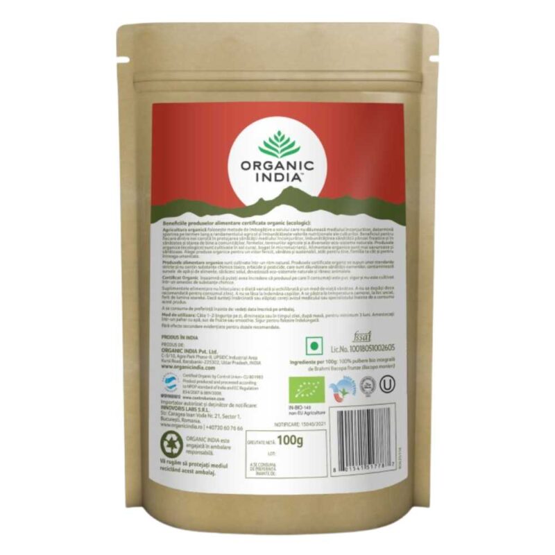 Organic India Brahmi Bacopa Tonic Celebral și Memorie Pulbere, 100g - 2
