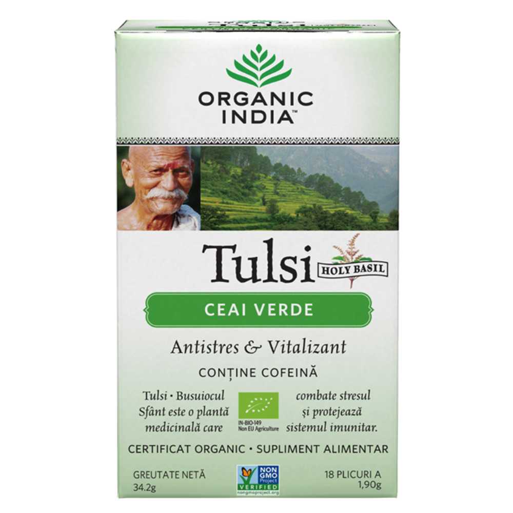 Organic India Ceai Adaptogen Tulsi Ceai Verde, 18 plicuri - 1
