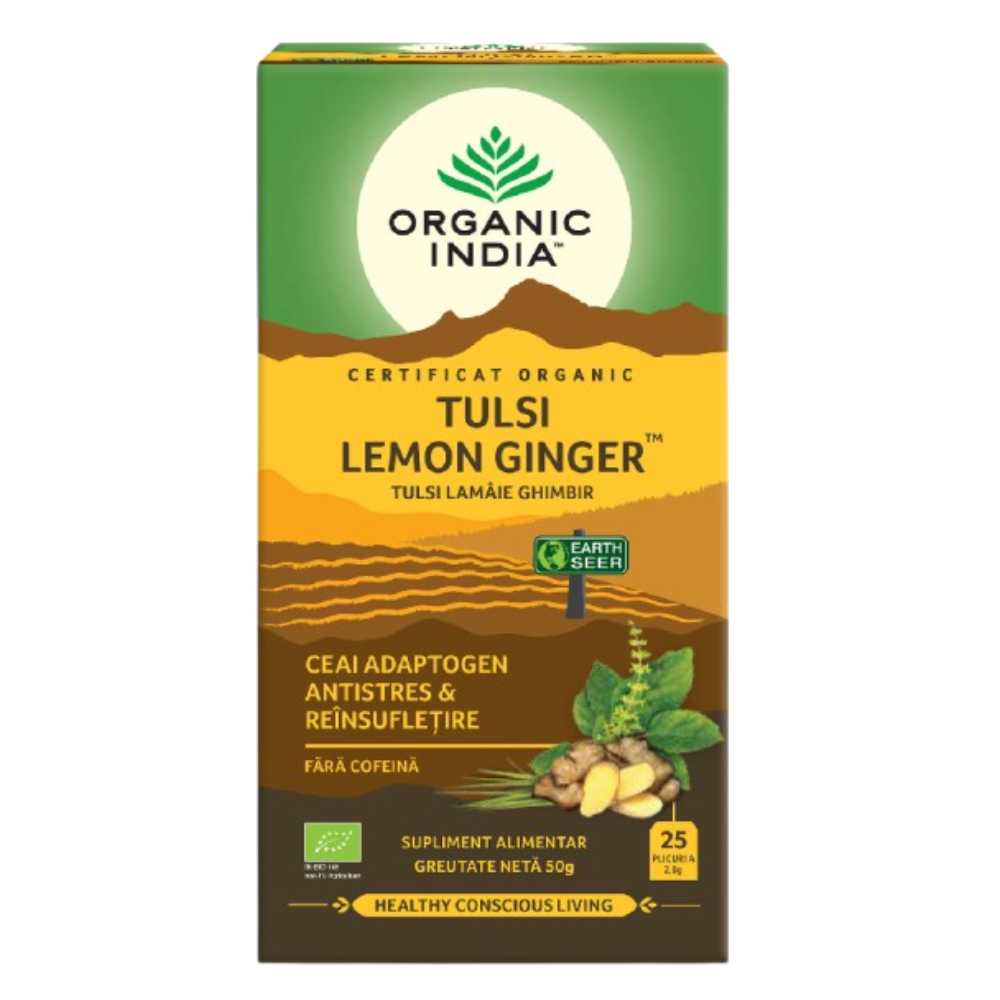 Organic India Ceai Adaptogen Tulsi Lamaie Ghimbir, 25 plicuri - 1