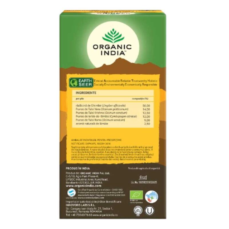 Organic India Ceai Adaptogen Tulsi Lamaie Ghimbir, 25 plicuri - 2