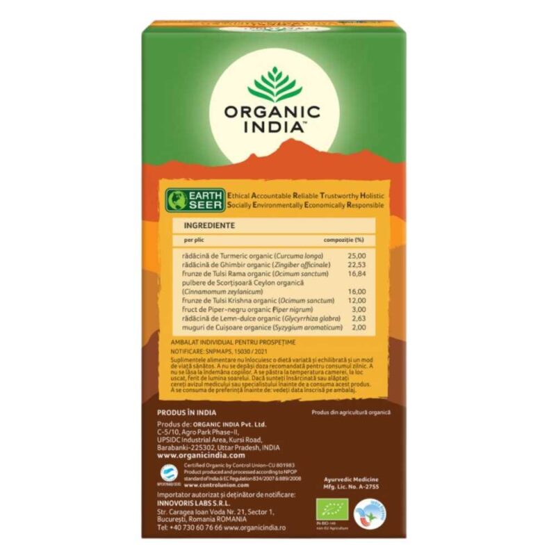 Organic India Ceai Adaptogen Tulsi Turmeric si Ghimbir, 25 plicuri - 2