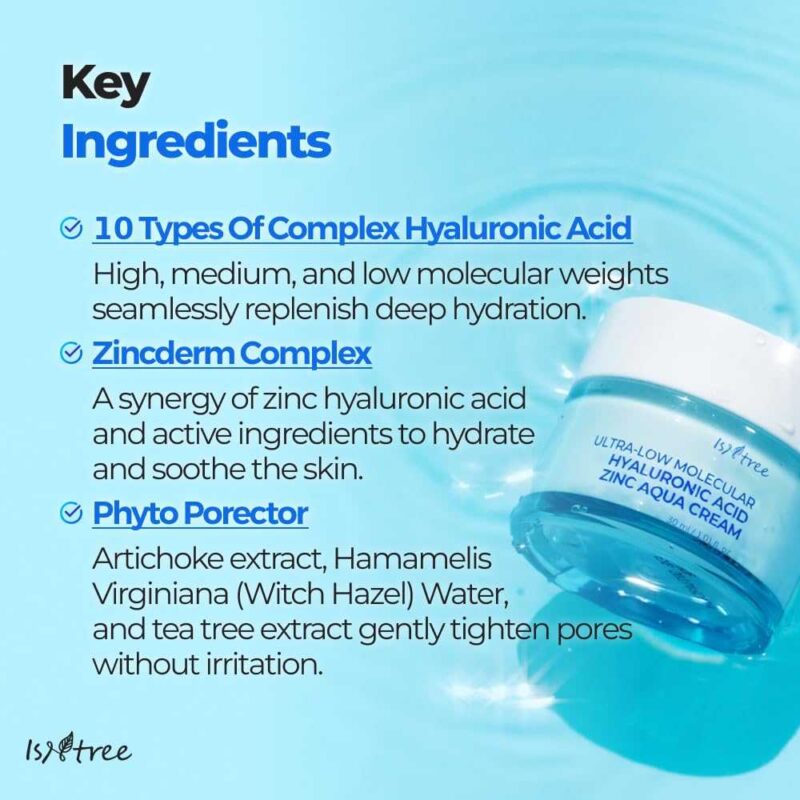 Isntree Ultra-Low Molecular Hyaluronic Acid Zinc Aqua Cream, 80ml - 4